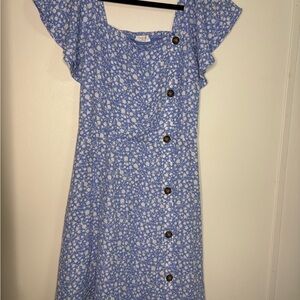 Sienna Sky Blue Floral Dress with Buttons